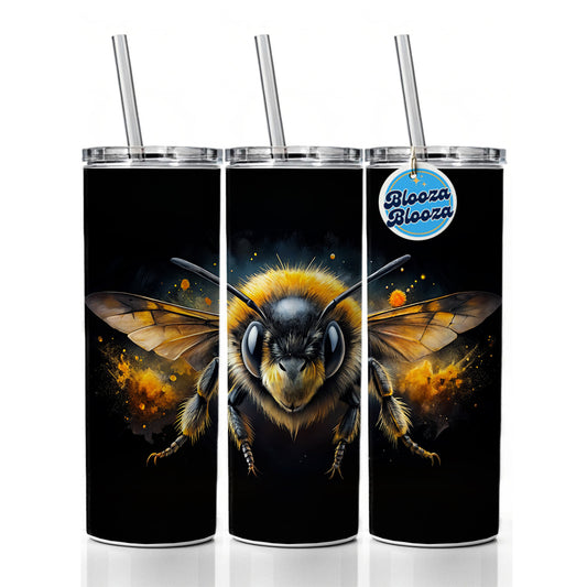 Angry Bumblebee Watercolor Skinny Tumbler 20oz with Straw Insulated Water Bottle Gift