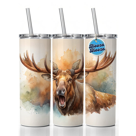 Angry Moose Watercolor Skinny Tumbler 20oz with Straw Insulated Water Bottle Gift