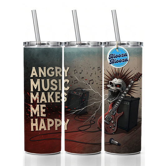 Angry Music Makes Me Happy Heavy Metal Rock and Roll Skinny Tumbler 20oz with Straw Insulated Water Bottle Gift