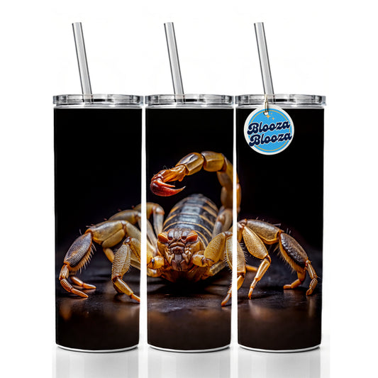 Angry Scorpion Black Background Skinny Tumbler 20oz with Straw Insulated Water Bottle Gift