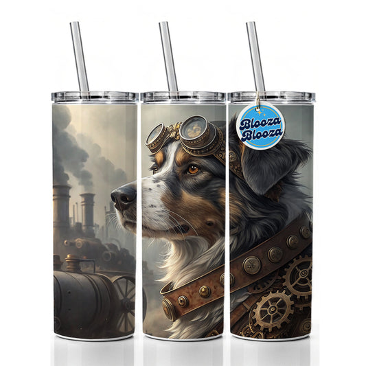 Australian Shepherd Dog Steampunk Skinny Tumbler 20oz with Straw Insulated Water Bottle Gift