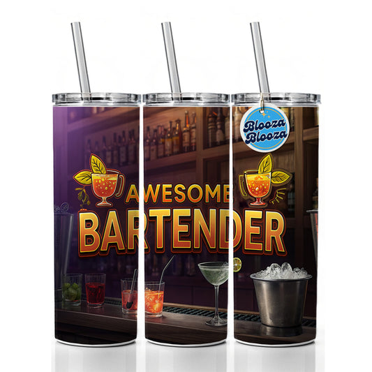 Awesome Bartender Inspirational Skinny Tumbler 20oz with Straw Insulated Water Bottle Gift