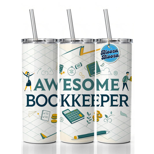 Awesome Bookkeeper Inspirational Skinny Tumbler 20oz with Straw Insulated Water Bottle Gift