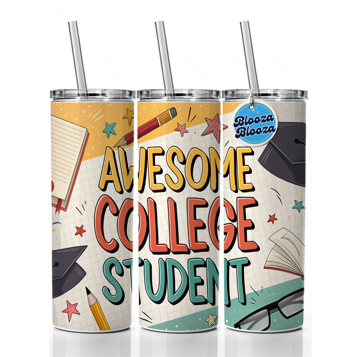 Awesome College Student Graduation Inspirational Skinny Tumbler 20oz with Straw Insulated Water Bottle Gift