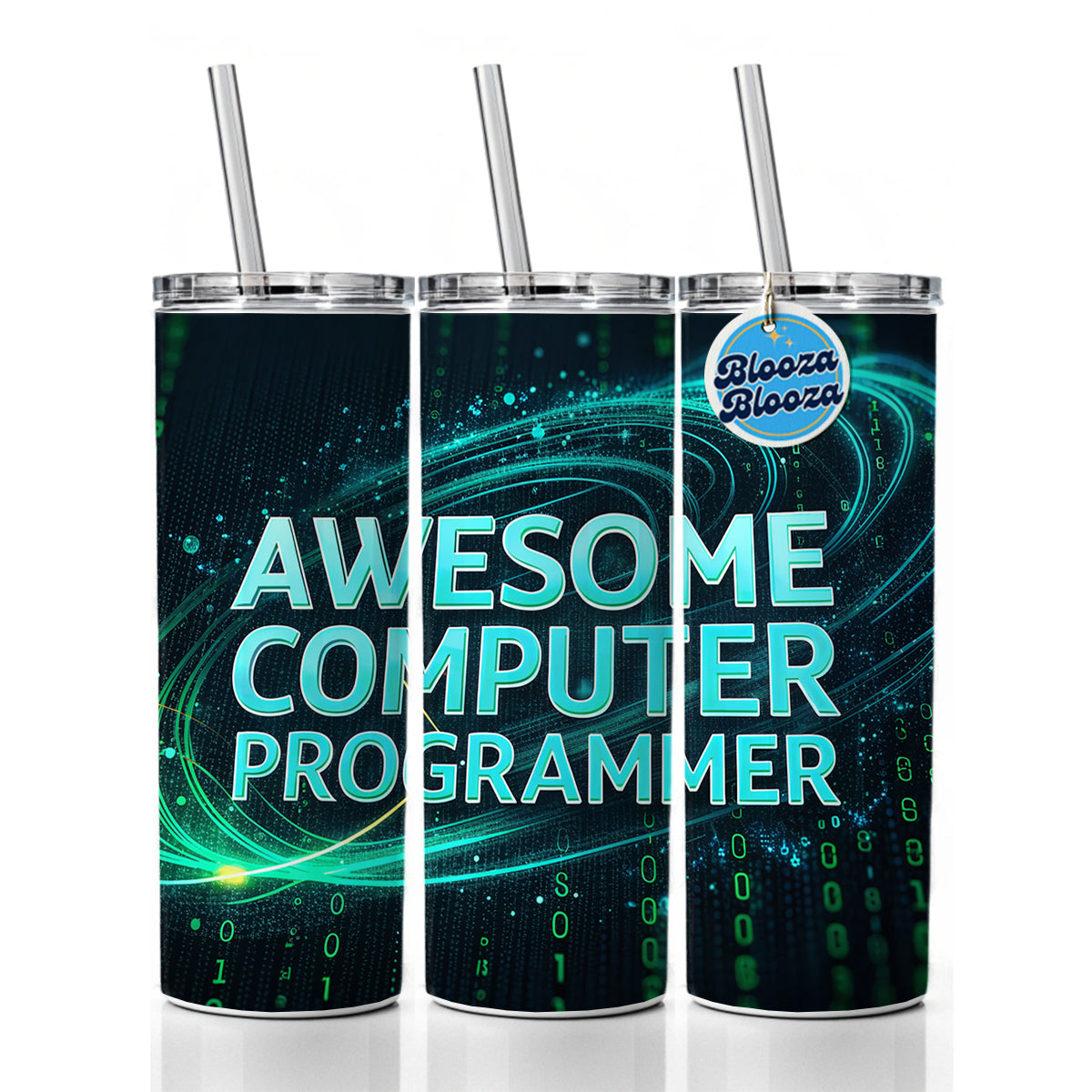 Awesome Computer Programmer Inspirational Skinny Tumbler 20oz with Straw Insulated Water Bottle Gift
