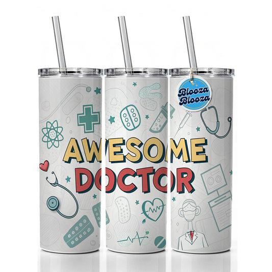 Awesome Doctor MD Inspirational Skinny Tumbler 20oz with Straw Insulated Water Bottle Gift