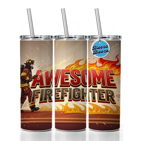 Awesome Firefighter Inspirational Skinny Tumbler 20oz with Straw Insulated Water Bottle Gift
