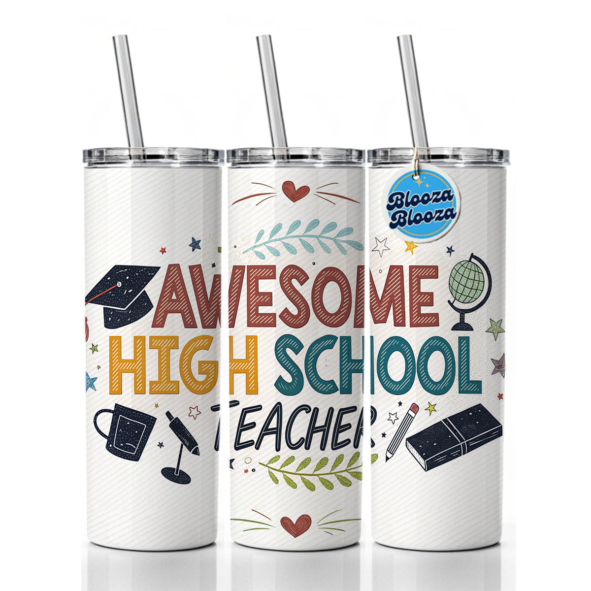 Awesome High School Teacher Inspirational Skinny Tumbler 20oz with Straw Insulated Water Bottle Gift