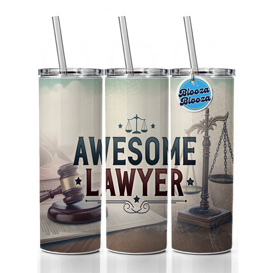 Awesome Lawyer Inspirational Scales of Justice Skinny Tumbler 20oz with Straw Insulated Water Bottle Gift