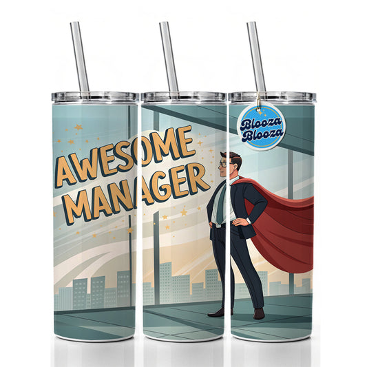 Awesome Manager Man Male Inspirational Skinny Tumbler 20oz with Straw Insulated Water Bottle Gift