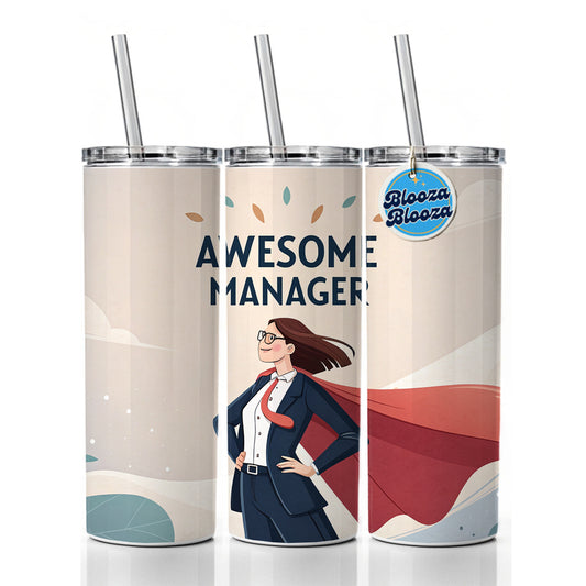 Awesome Manager Woman Female Inspirational Skinny Tumbler 20oz with Straw Insulated Water Bottle Gift