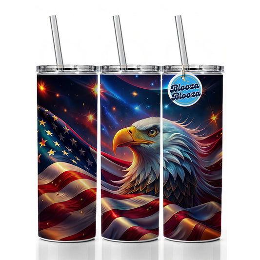 Awesome Patriotic American Flag and Bald Eagle Skinny Tumbler 20oz with Straw Insulated Water Bottle Gift