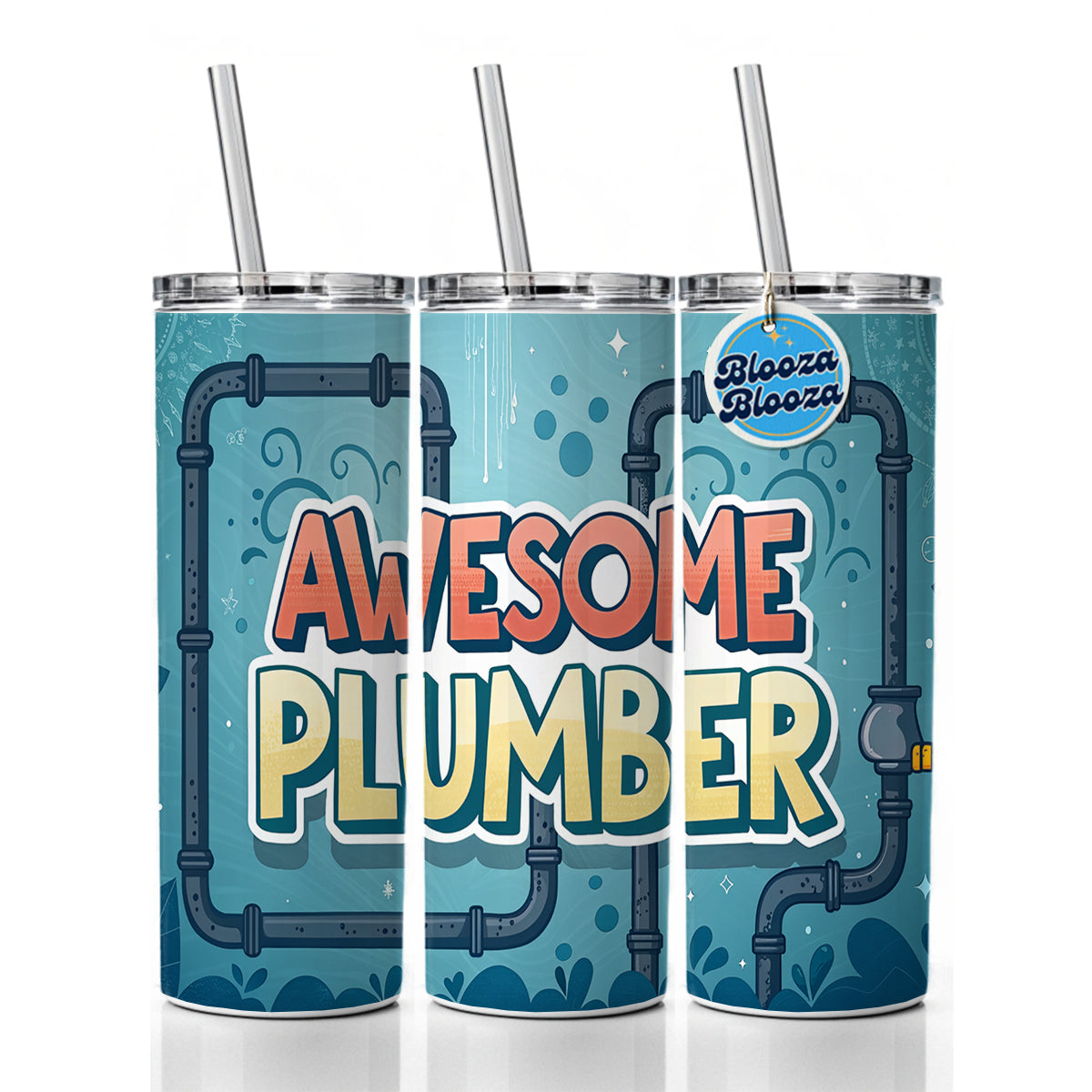 Awesome Plumber Inspirational Skinny Tumbler 20oz with Straw Insulated Water Bottle Gift