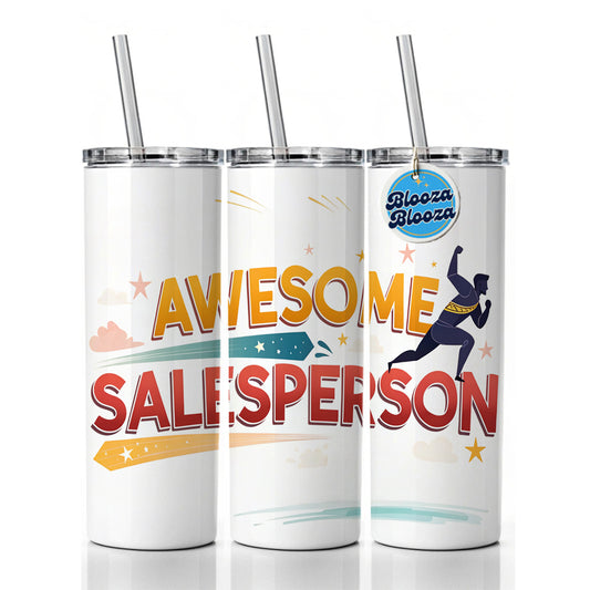 Awesome Salesperson Inspirational Superhero Skinny Tumbler 20oz with Straw Insulated Water Bottle Gift