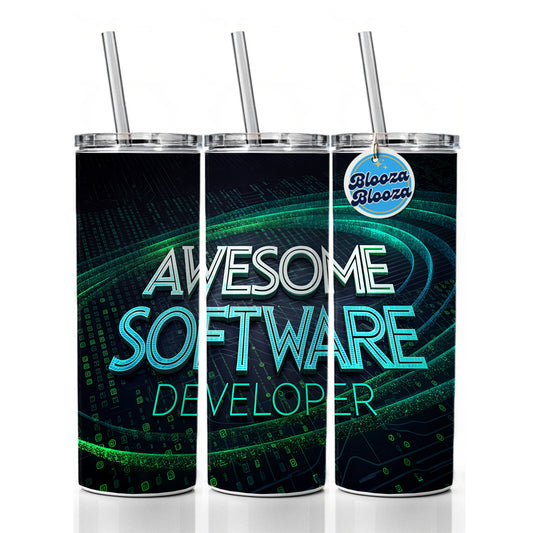 Awesome Software Developer Inspirational Skinny Tumbler 20oz with Straw Insulated Water Bottle Gift