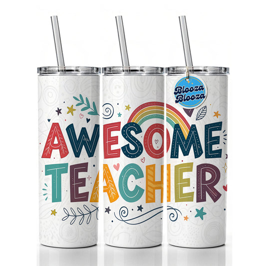 Awesome Teacher Inspirational Skinny Tumbler 20oz with Straw Insulated Water Bottle Gift