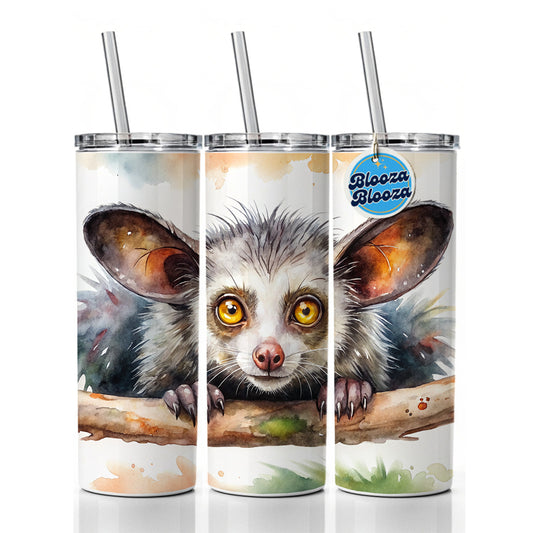 Aye Aye Long Fingered Lemur Watercolor Skinny Tumbler 20oz with Straw Insulated Water Bottle Gift