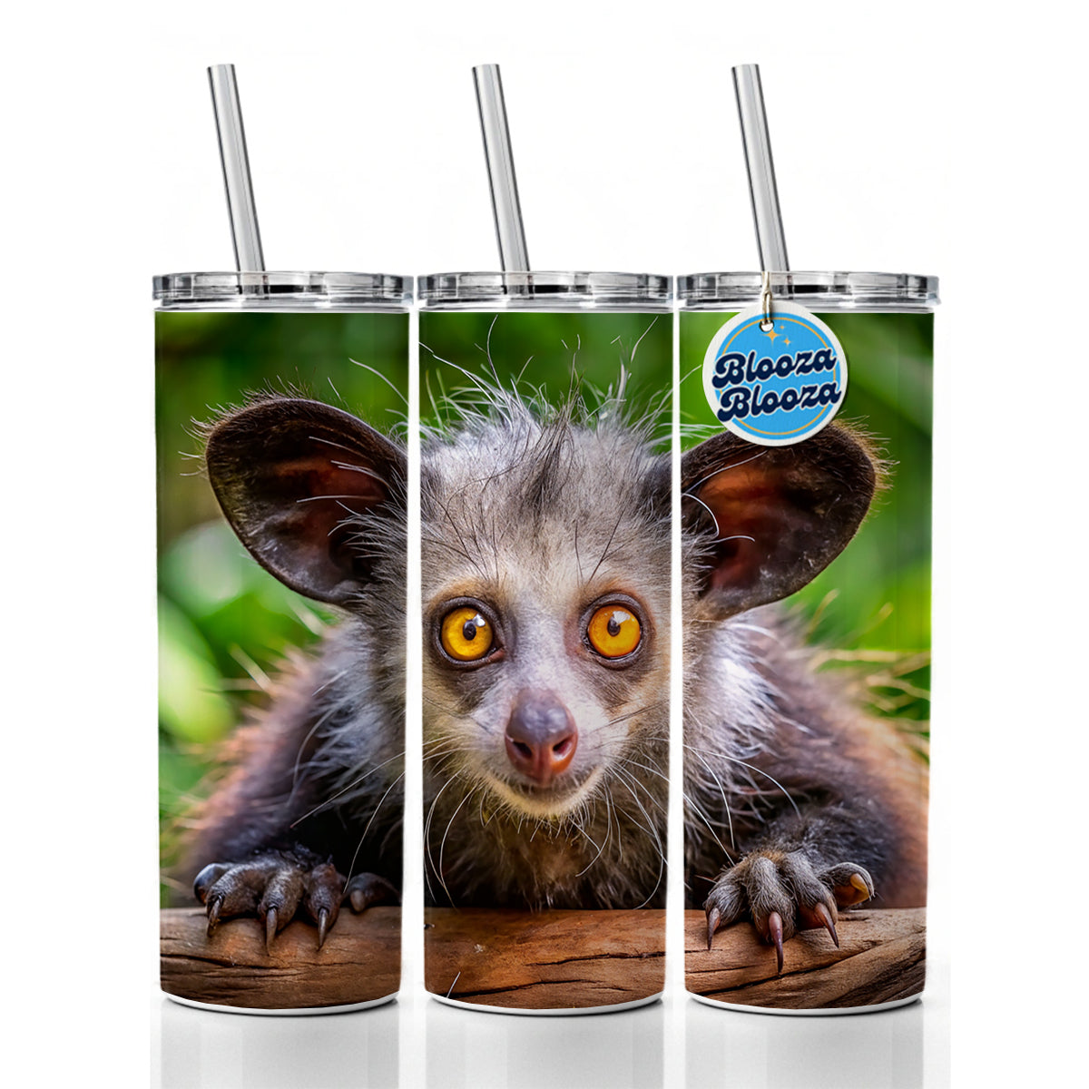 Aye Aye Long Fingered Lemur Skinny Tumbler 20oz with Straw Insulated Water Bottle Gift