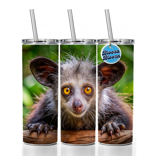 Aye Aye Long Fingered Lemur Skinny Tumbler 20oz with Straw Insulated Water Bottle Gift