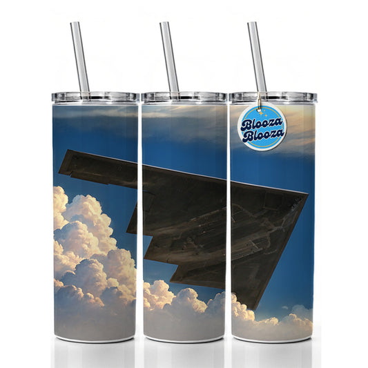 B-2 Spirit Stealth Bomber Airplane In Flight Illustration Skinny Tumbler 20oz with Straw Insulated Water Bottle Gift