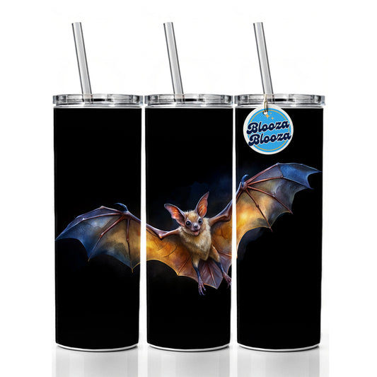 Bat Flying Watercolor Black Background Skinny Tumbler 20oz with Straw Insulated Water Bottle Gift