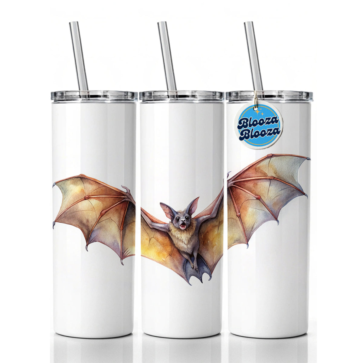 Bat Flying Watercolor Skinny Tumbler 20oz with Straw Insulated Water Bottle Gift