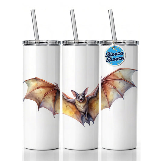 Bat Flying Watercolor Skinny Tumbler 20oz with Straw Insulated Water Bottle Gift