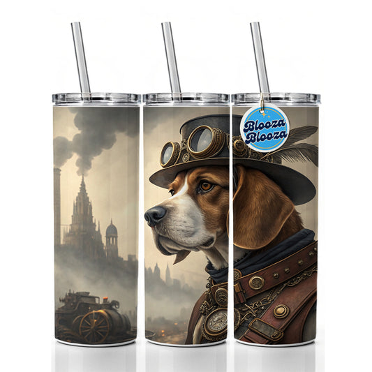 Beagle Dog Steampunk Skinny Tumbler 20oz with Straw Insulated Water Bottle Gift