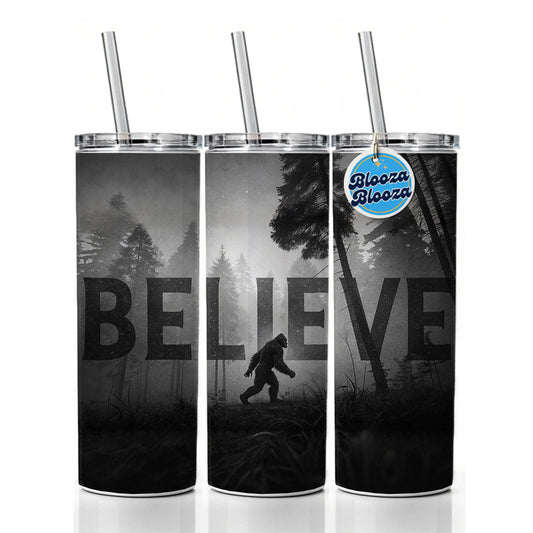 Believe Bigfoot Fantasy Creatures Skinny Tumbler 20oz with Straw Insulated Water Bottle Gift