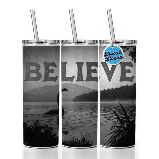 Believe Loch Ness Monster Fantasy Creatures Skinny Tumbler 20oz with Straw Insulated Water Bottle Gift