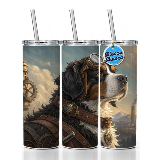Bernese Mountain Dog Steampunk Skinny Tumbler 20oz with Straw Insulated Water Bottle Gift