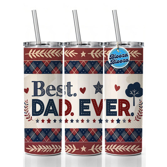 Best Dad Ever Plaid Father's Day Skinny Tumbler 20oz with Straw Insulated Water Bottle Gift