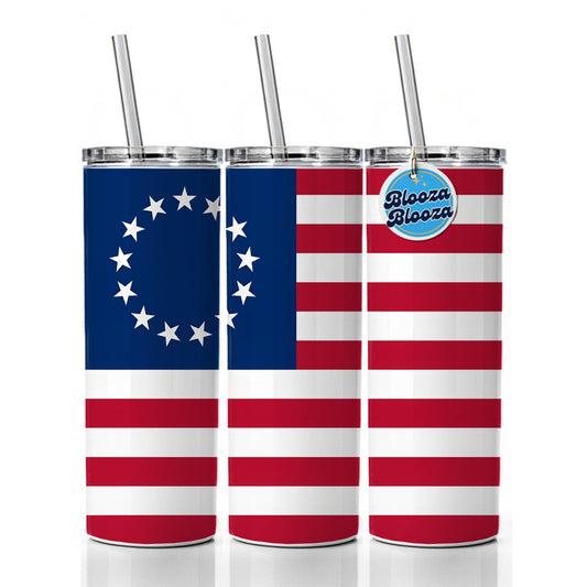 Betsy Ross Flag 13 Colonies Skinny Tumbler 20oz with Straw Insulated Water Bottle Gift