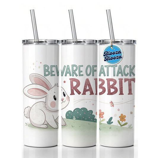 Beware Of Attack Rabbit Funny Skinny Tumbler 20oz with Straw Insulated Water Bottle Gift