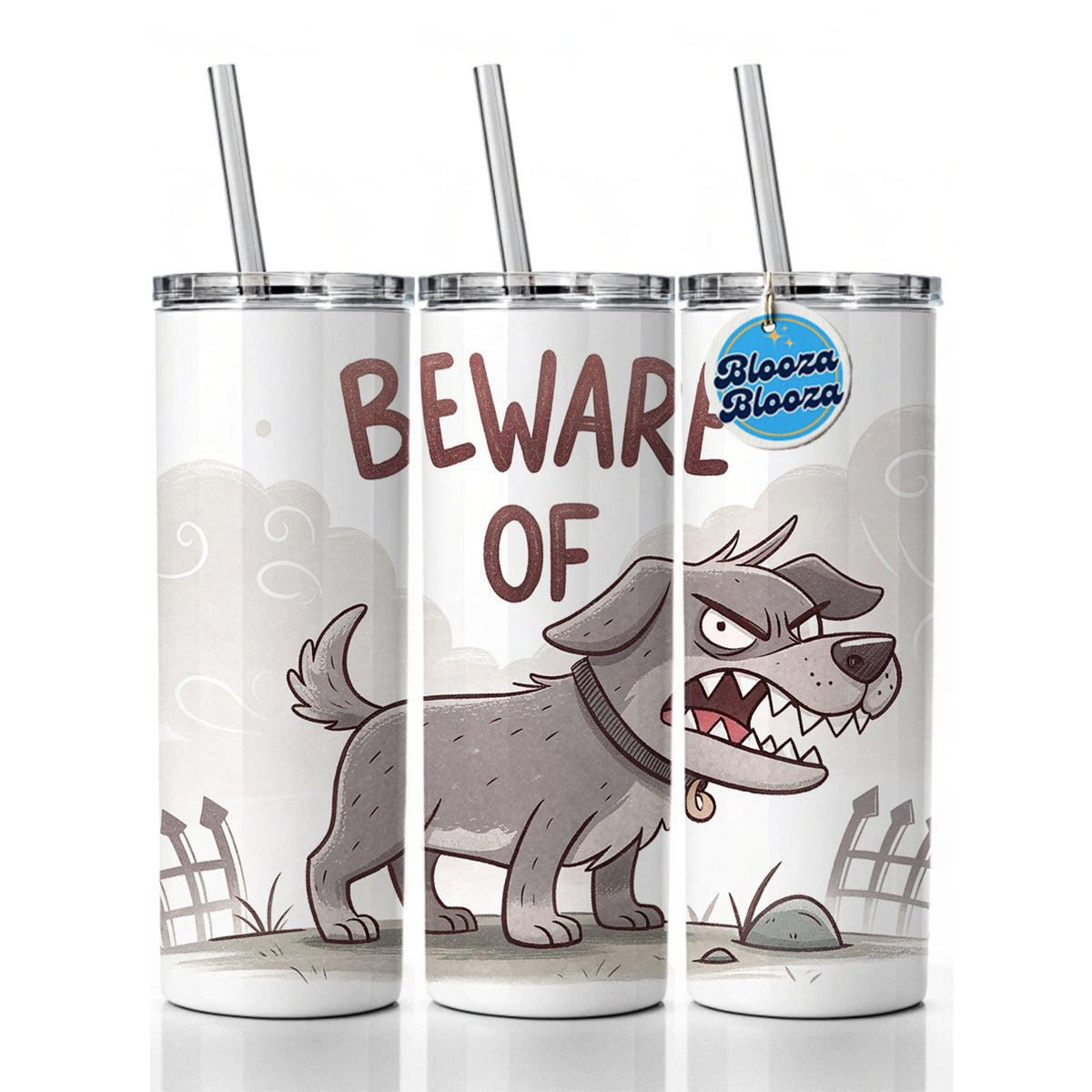 Beware Of Dog Funny Cartoon Skinny Tumbler 20oz with Straw Insulated Water Bottle Gift
