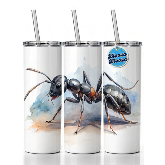 Black Carpenter Ant Watercolor Skinny Tumbler 20oz with Straw Insulated Water Bottle Gift