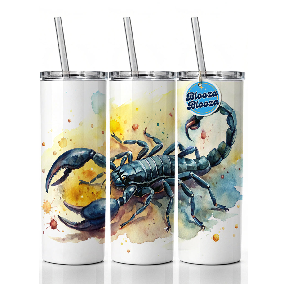 Black Scorpion Watercolor Skinny Tumbler 20oz with Straw Insulated Water Bottle Gift