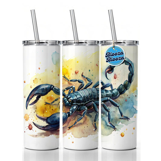 Black Scorpion Watercolor Skinny Tumbler 20oz with Straw Insulated Water Bottle Gift