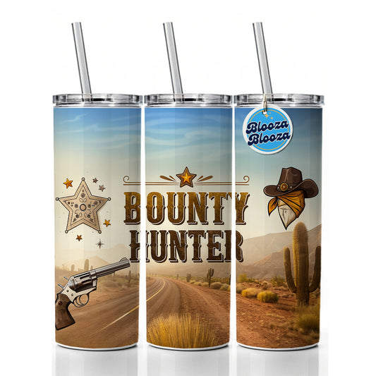 Bounty Hunter Western Cowboy Skinny Tumbler 20oz with Straw Insulated Water Bottle Gift