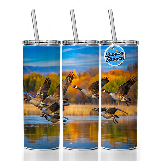 Canada Canadian Geese In Flight Skinny Tumbler 20oz with Straw Insulated Water Bottle Gift