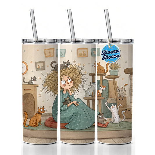 Cartoon of Crazy Cat Lady Home Skinny Tumbler 20oz with Straw Insulated Water Bottle Gift