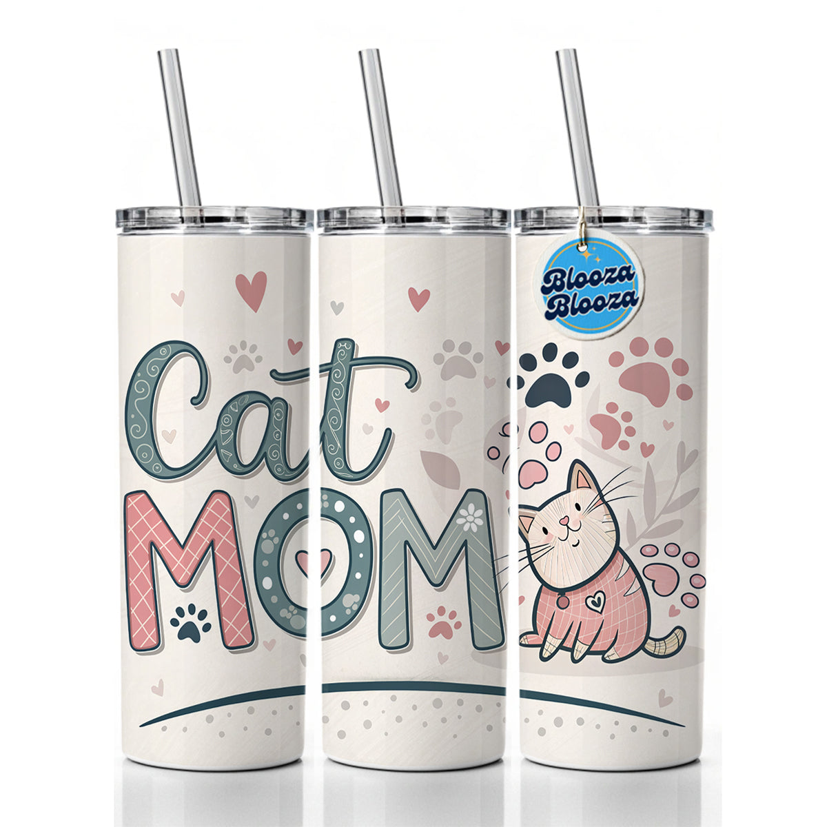 Cat Mom Cute Skinny Tumbler 20oz with Straw Insulated Water Bottle Gift