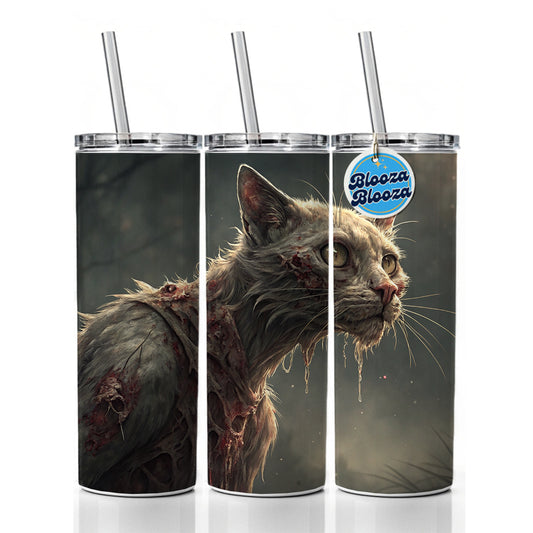 Cat Zombie Creepy Scary Halloween Skinny Tumbler 20oz with Straw Insulated Water Bottle Gift