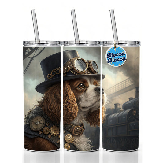 Cavalier King Charles Spaniel Dog Steampunk Skinny Tumbler 20oz with Straw Insulated Water Bottle Gift