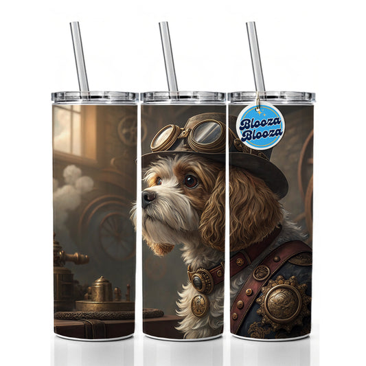 Cavapoo Dog Steampunk Skinny Tumbler 20oz with Straw Insulated Water Bottle Gift