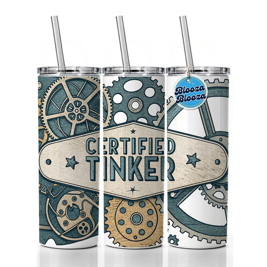 Certified Tinker Gears Skinny Tumbler 20oz with Straw Insulated Water Bottle Gift