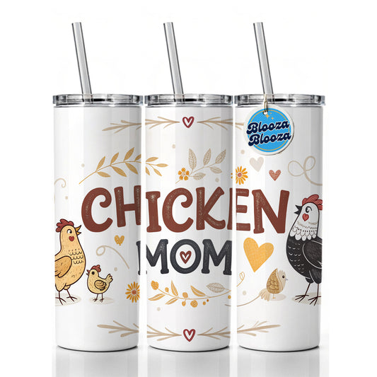 Chicken Mom Cute Funny Skinny Tumbler 20oz with Straw Insulated Water Bottle Gift