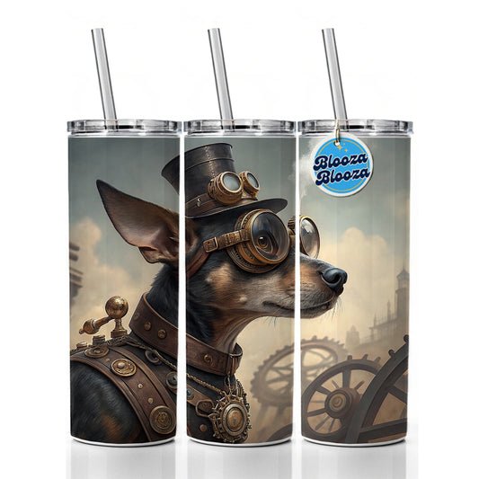 Chiweenie Dog Steampunk Skinny Tumbler 20oz with Straw Insulated Water Bottle Gift