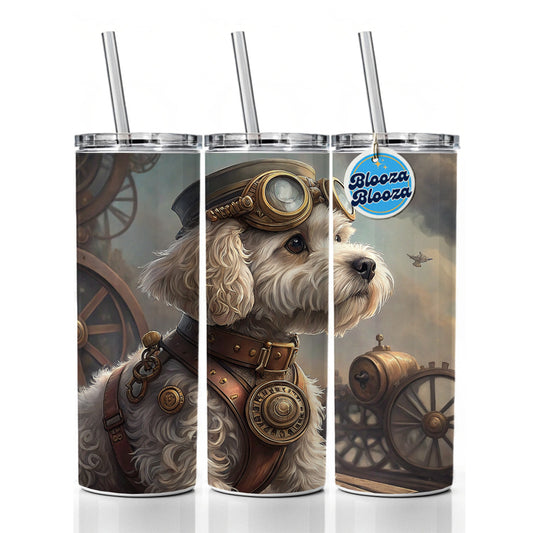 Cockapoo Dog Steampunk Skinny Tumbler 20oz with Straw Insulated Water Bottle Gift
