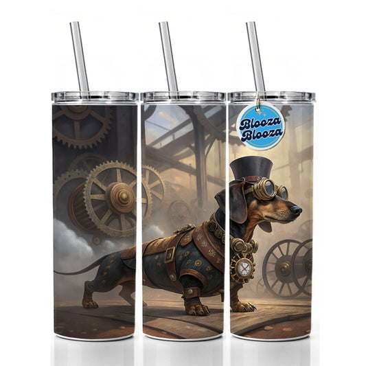 Dachshund Wiener Dog Steampunk Skinny Tumbler 20oz with Straw Insulated Water Bottle Gift